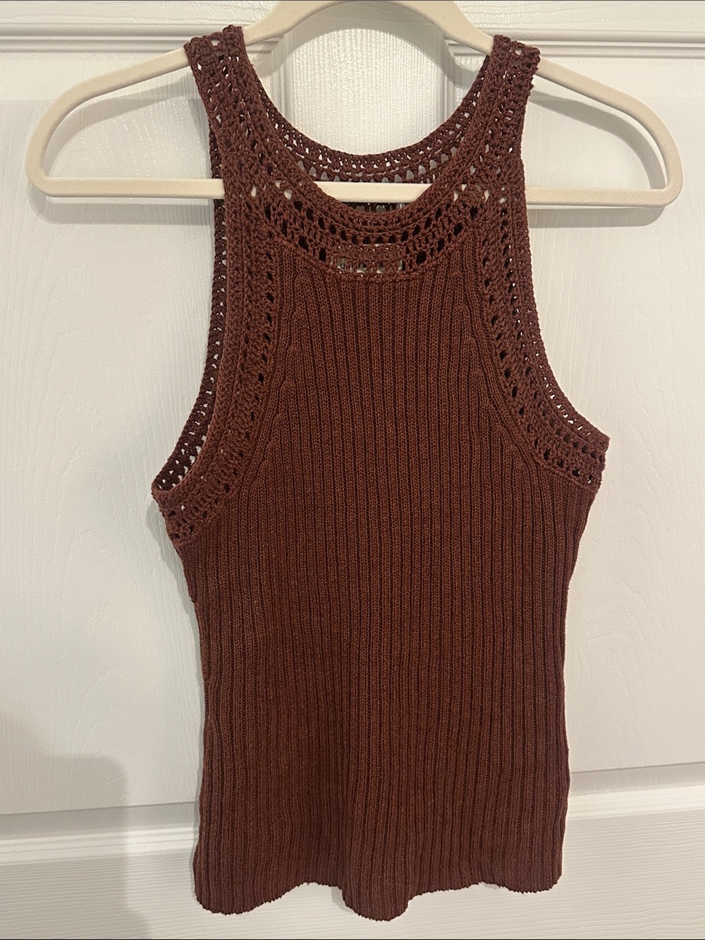 Lucky Brand Crochet-Trim Ribbed Tank Top - Chocolate Brown